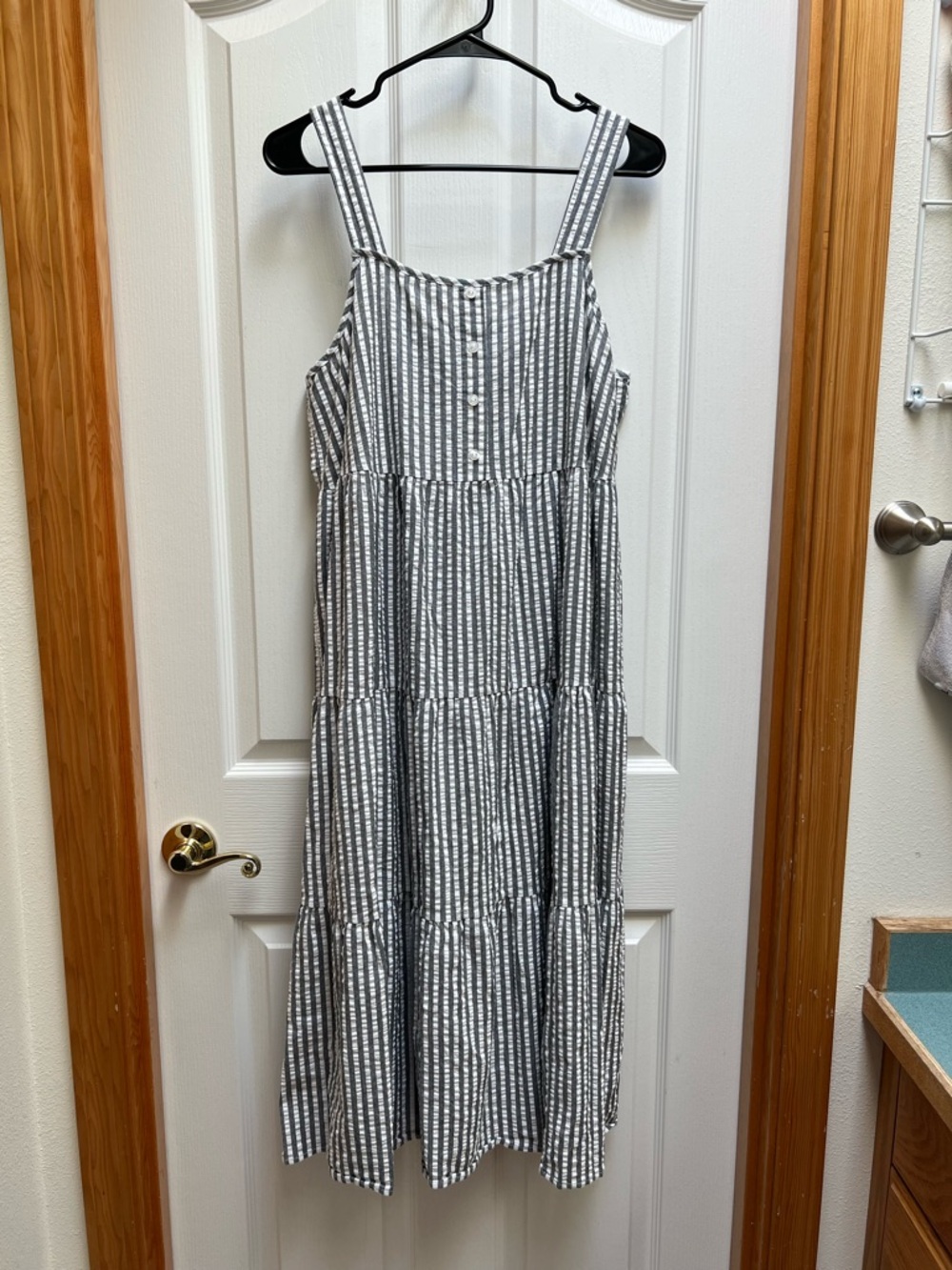 Chris & Carol Grey and White Striped Midi Sundress